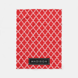 Personalized Red and Black Quatrefoil Fleece Blanket