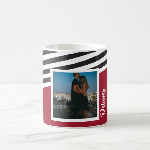 Personalized Red And Black Striped Pattern Photo Coffee Mug