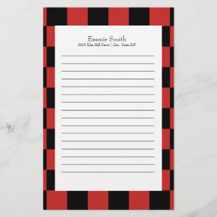 Personalized Red and Black with White Chequered Stationery