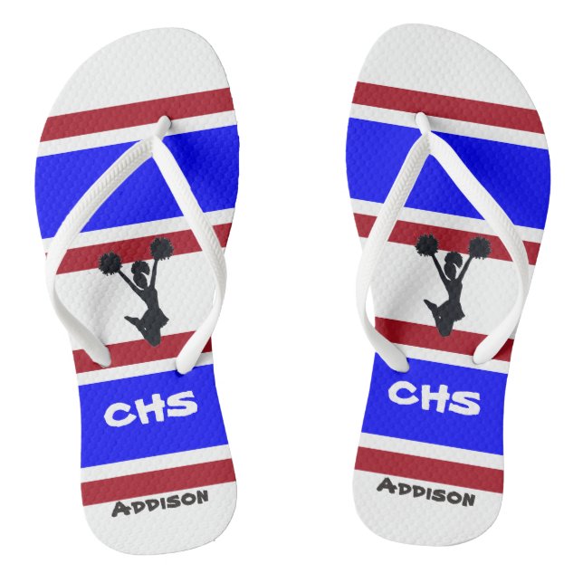 Personalized Red and Blue Cheerleader Flip Flops (Footbed)