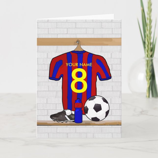 Personalized Red and Blue Football Soccer Jersey Card (Front)
