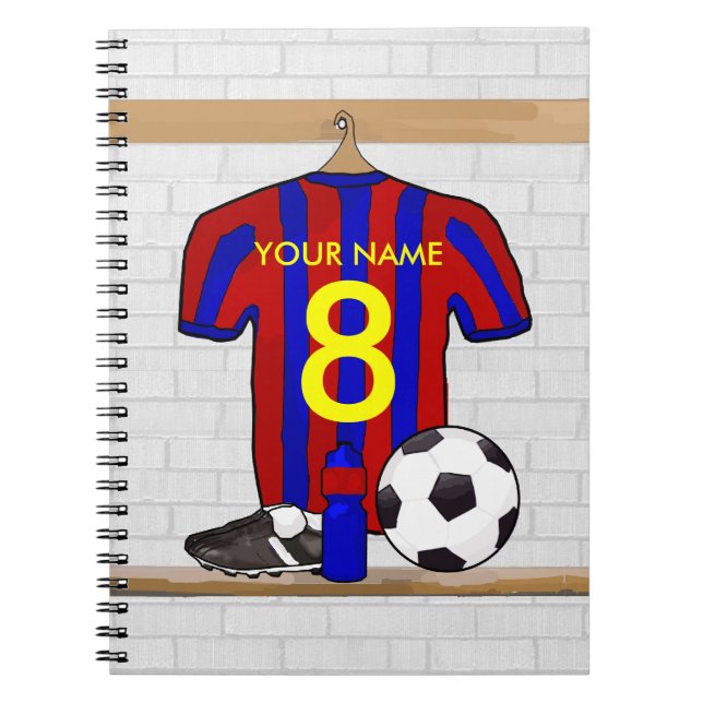 Personalized Red and Blue Football Soccer Jersey Notebook (Front)