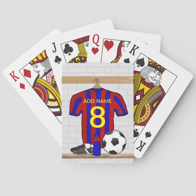 Personalized Red and Blue Football Soccer Jersey Playing Cards (Back)