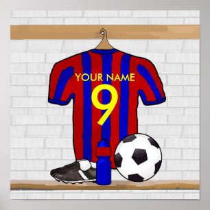 Personalized Red and Blue Football Soccer Jersey Poster