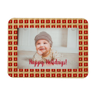 Personalized Red and Gold Christmas Gift Box   Magnet