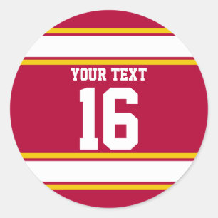 Personalized Red and Gold Sport Stripes Classic Round Sticker