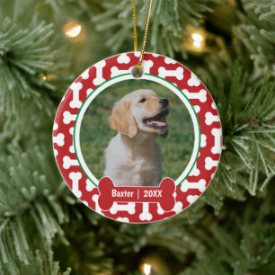 Personalized red and green bone prints pet dog  ceramic ornament