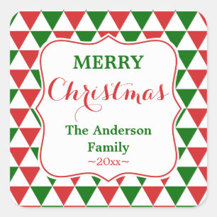 Personalized Red and Green Christmas Triangle Square Sticker