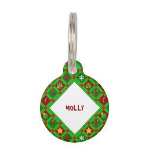 Personalized Red And Green Merry Christmas Pattern Pet Tag
