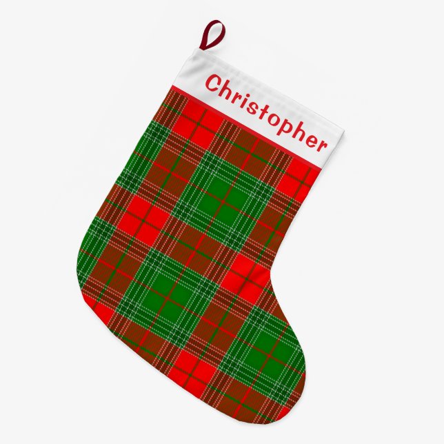 Personalized Red and Green Plaid Large Christmas Stocking (Front (Hanging))