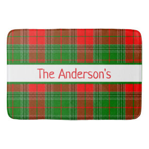Personalized Red and Green Tartan Plaid  Bath Mat