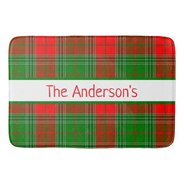 Personalized Red and Green Tartan Plaid  Bath Mat (Front)
