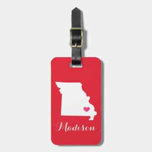 Personalized Red and Pink Heart Missouri State Luggage Tag