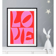 Personalized Red and Pink LOVE Nursery Poster