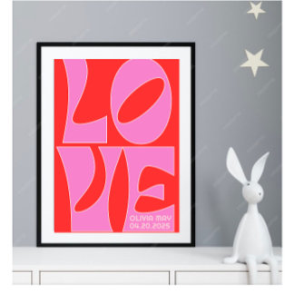 Personalized Red and Pink LOVE Nursery Poster