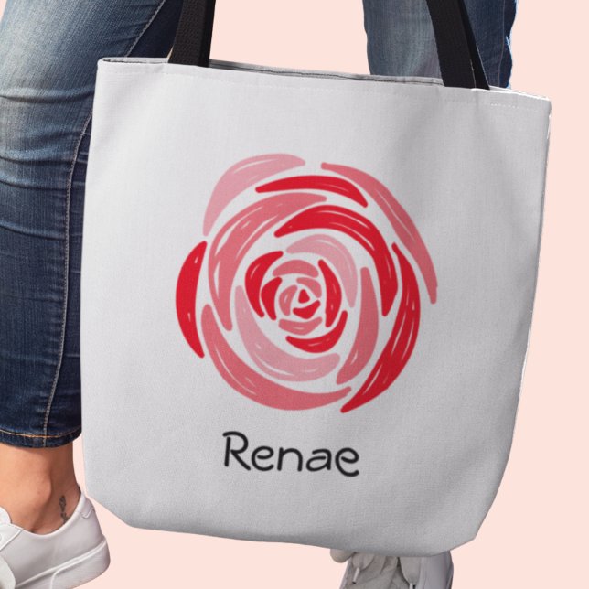Personalized Red and Pink Rose Tote Bag (Customizable red rose tote bag)