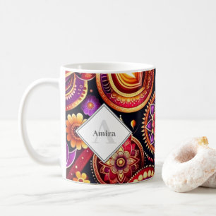 Personalized Red and Purple Diyas & Rangoli Diwali Coffee Mug