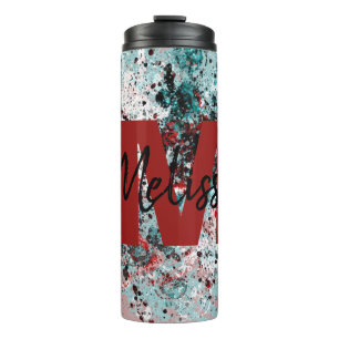 Personalized Red and teal splatters Thermal Tumble Tumbler
