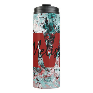 Personalized Red and teal splatters Thermal Tumbler