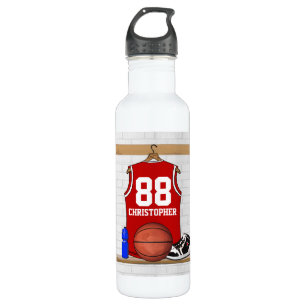 Personalized Red and White Basketball Jersey 710 Ml Water Bottle