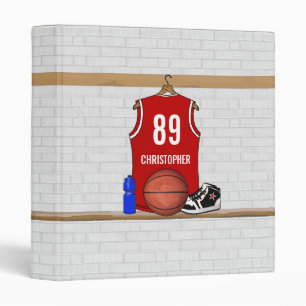 Personalized Red and White Basketball Jersey Binder