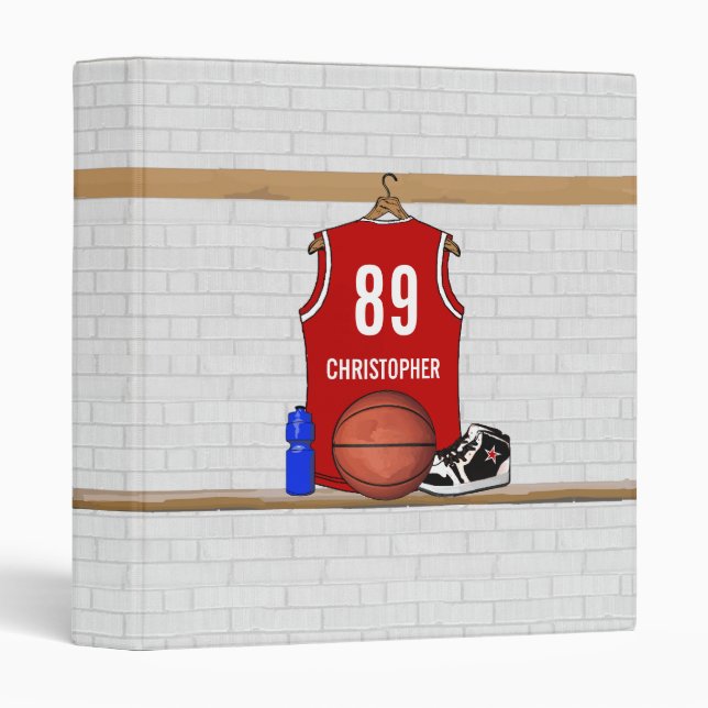 Personalized Red and White Basketball Jersey Binder (Front/Spine)