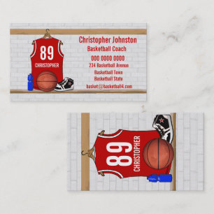 Personalized Red and White Basketball Jersey Business Card