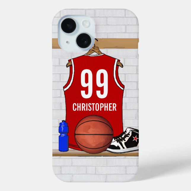 Personalized Red and White Basketball Jersey Case-Mate iPhone Case (Back)