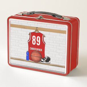 Personalized Red and White Basketball Jersey Metal Lunch Box