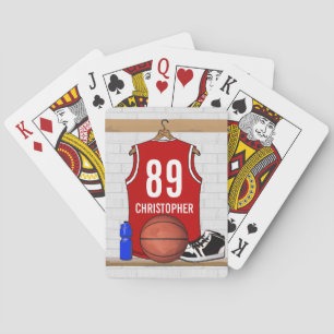 Personalized Red and White Basketball Jersey Playing Cards