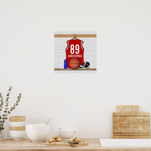 Personalized Red and White Basketball Jersey Poster (Kitchen)