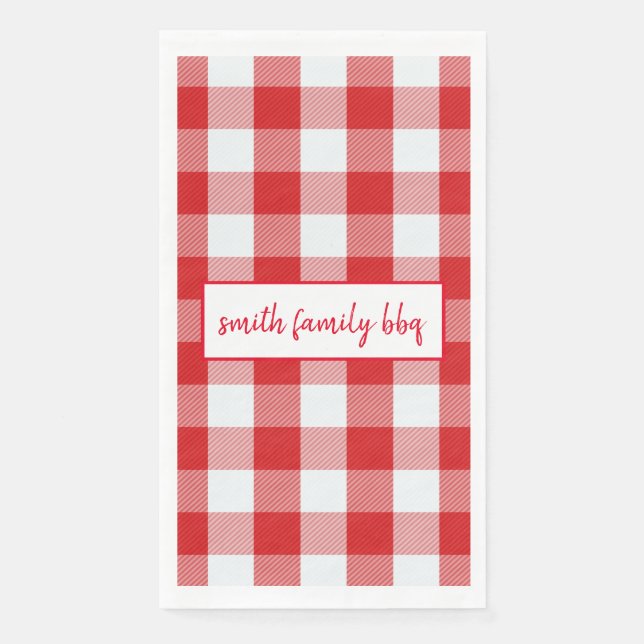 Personalized Red and White Buffalo Plaid Napkin (Front)
