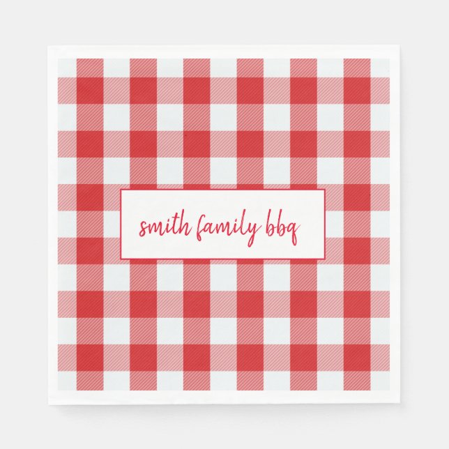 Personalized Red and White Buffalo Plaid Napkin (Front)