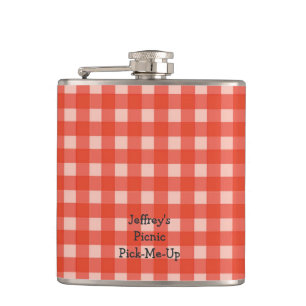 Personalized Red and White Checked Retro Flask