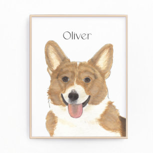 Personalized Red and White Corgi Art Photo Print