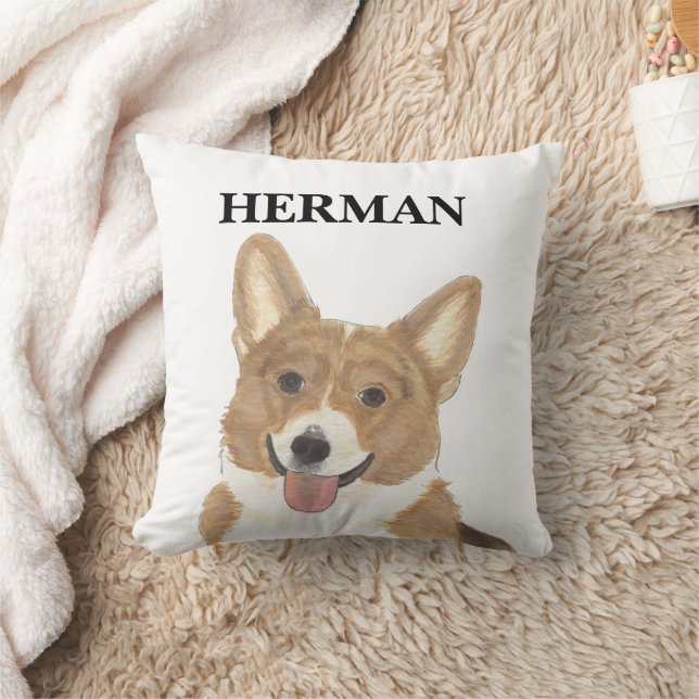 Personalized Red and White Corgi Reversible Throw Pillow (Blanket)