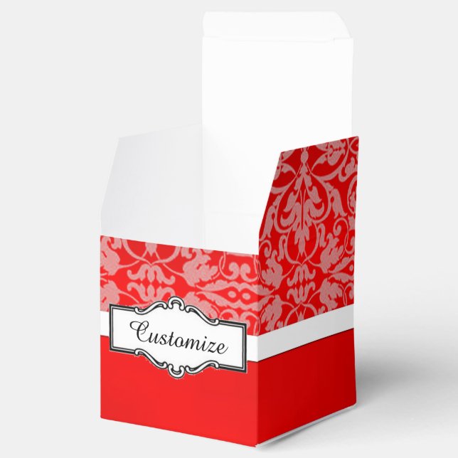 Personalized Red and White Damask Cube Favour Box (Opened)