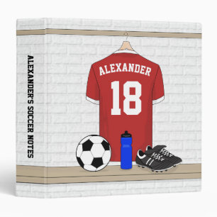 Personalized Red and White Football Soccer Jersey Binder