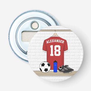 Personalized Red and White Football Soccer Jersey Bottle Opener