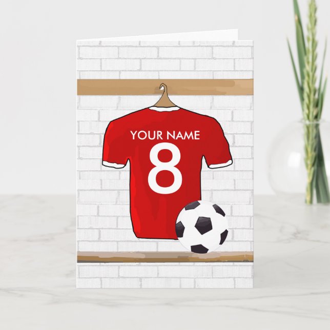 Personalized Red and White Football Soccer Jersey Card (Front)