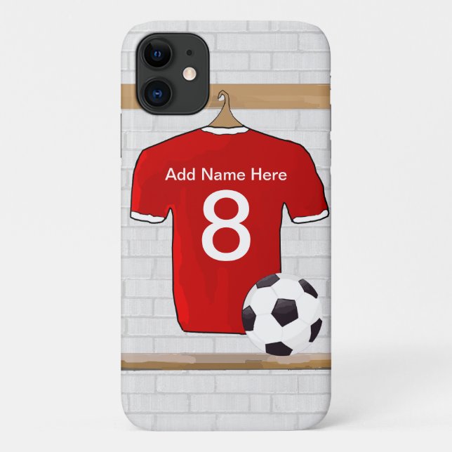 Personalized Red and White Football Soccer Jersey Case-Mate iPhone Case (Back)