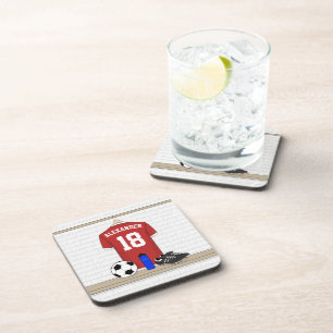 Personalized Red and White Football Soccer Jersey Coaster