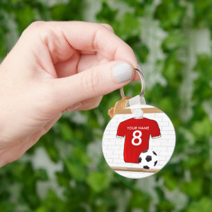 Personalized Red and White Football Soccer Jersey Keychain
