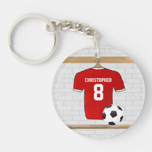 Personalized Red and White Football Soccer Jersey Keychain