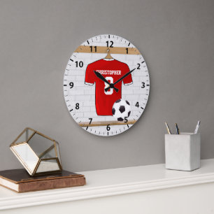 Personalized Red and White Football Soccer Jersey Large Clock