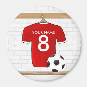 Personalized Red and White Football Soccer Jersey Magnet