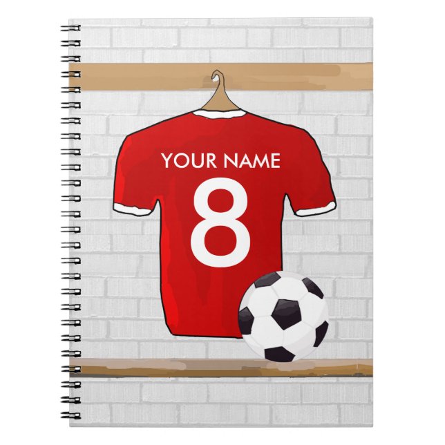 Personalized Red and White Football Soccer Jersey Notebook (Front)