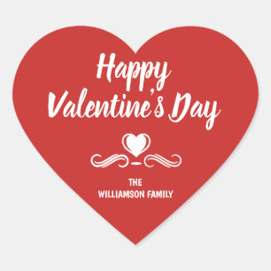 Personalized Red and White Happy Valentines Day Heart Sticker