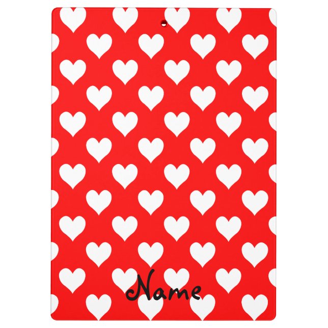 Personalized Red and White Heart Pattern Clipboard (Back)