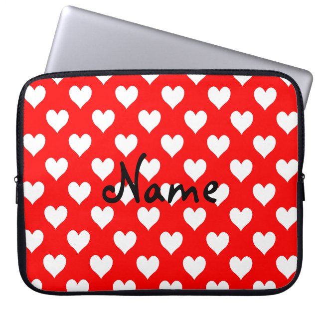 Personalized Red and White Heart Pattern Laptop Sleeve (Front)